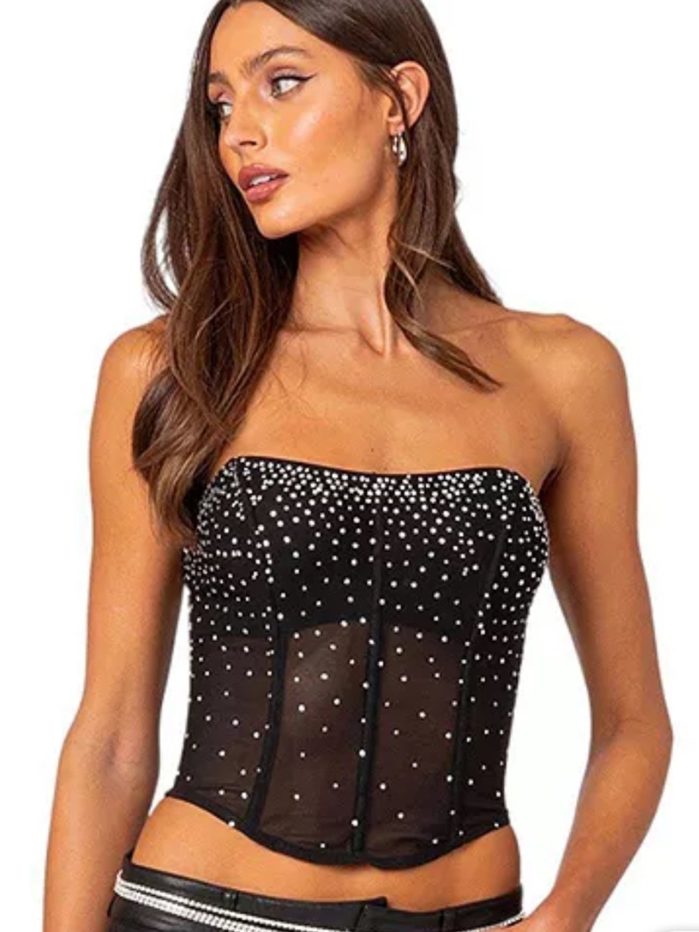 NWT Edikted Crystal Embellished Strapless Mesh Corset Top